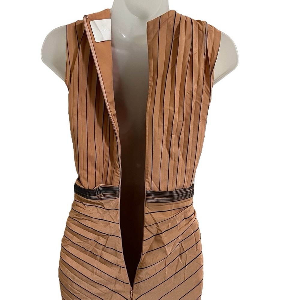 DION LEE Sunray Plunge Dress Pinstripe Pleating Sleeveless in Clay Size 2 US - Picture 10 of 15